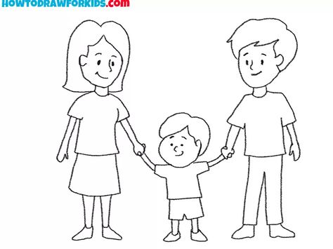 How to Draw a Family - Easy Drawing Tutorial For Kids Family Drawing Sketch Easy, Family Drawing Illustration, Family Picture Drawing, Useful Skills, Family Coloring Pages, Easy Drawing Tutorial, Art Painting Tools, Drawing Tutorials For Kids, Family Drawing