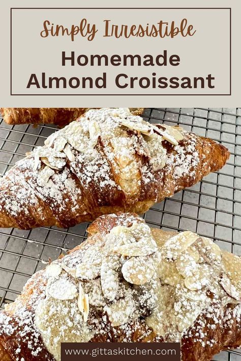 It's easy to make almond croissants with crispy, buttery layers and a creamy filling. You won't want to go back to store-bought! How To Make Almond Croissants, Almond Filling For Croissants, Store Bought Croissant Ideas, Croissants Recipe Stuffed, How To Make Croissants, Almond Croissant Filling, Easy Almond Croissant, Croissant Filling, Chocolate Almond Croissant