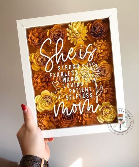 Mother's Day Shadow Boxes, Shadow Box Ideas For Mom, Shadow Box With Paper Flowers, Shadow Box For Mom, Mothers Day Shadow Box Ideas Cricut, Mother’s Day Gifts Cricut, Mom Cricut Gifts, Mother’s Day Cricut Ideas, Mothers Day Shadow Box Ideas