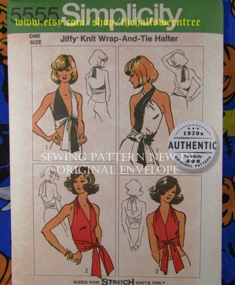 Strick Top, Vintage Halter Top, Wrap Halter Top, Halter Top Pattern, Animal Sewing Patterns, Back Pictures, Knit Wrap, Halter Tops, Simplicity Patterns