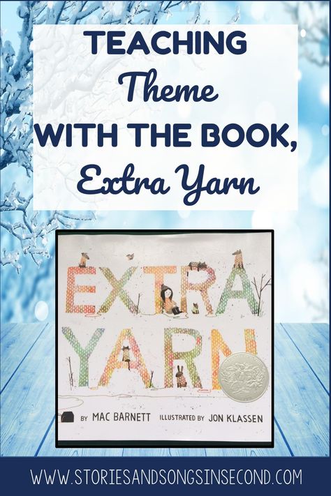 This mentor text blog post includes ideas and activities on how to use Extra Yarn by Mac Barnett to teach the theme of kindness to primary grade students. Picture prompts, story discussion cards, and writing response templates are included in the FREE RESOURCE provided. #teachingtheme #extrayarn #mentortext Extra Yarn Book, Folk Tales Activities, Mac Barnett, April Preschool, Teaching Theme, Teaching Themes, My Favourite Teacher, Guidance Lessons, Elementary Library