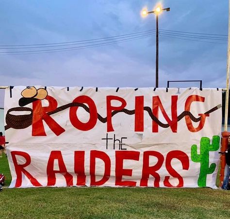 Rodeo Signs Western Theme, Western Theme Football Signs, Western Themed Football Posters, Cowboy Theme Football Game Poster, Western Theme Football Game Poster, Western Theme Football Poster, Fence Signs For Football Games, Western Student Section Theme, Western Pep Rally Ideas