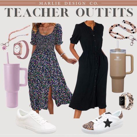 Teacher dresses | dresses to wear with sneakers | casual dresses | work dresses | amazon dresses | affordable workwear | midi dresses | fashion sneakers | white sneakers | white sneakers for dresses | fall outfit | work outfit | teacher outfit Sneakers For Dresses, Dresses To Wear With Sneakers, Work Outfit Teacher, Fall Outfit Work, Casual Teacher Outfits, Dresses With Tennis Shoes, Dresses Amazon, Teacher Dresses, Dresses Work