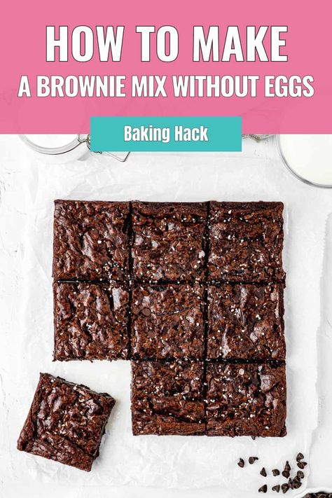 Boxed brownies made without eggs over a white surface Egg Substitute In Baking Brownies, How To Make Brownies Without Eggs, Dessert Recipes Without Eggs, No Egg Brownies, Egg Less Brownies, Brownie Mix Desserts, Egg Free Dessert, Egg Free Dessert Recipes, Eggless Dessert Recipes