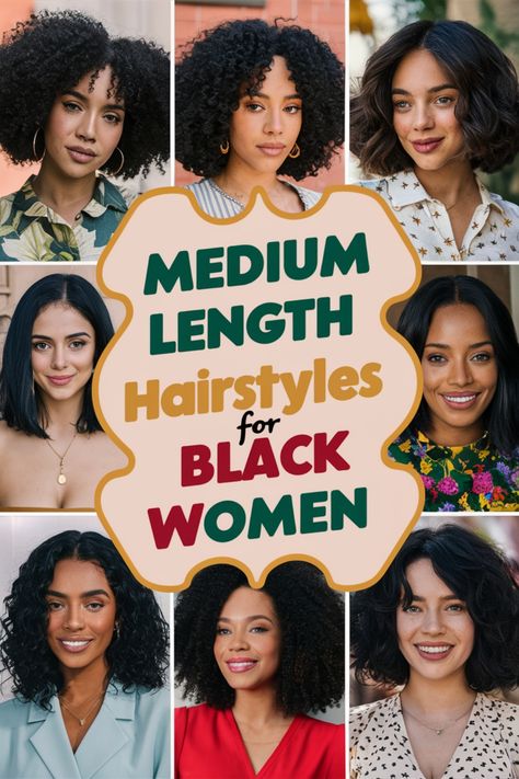 Discover beautiful hairstyles for medium length hair that perfectly complement black women's natural beauty. Whether you prefer braids, natural curls, or chic layers, these stylish looks are easy to achieve and will make heads turn. Embrace your unique style with these trendy hairstyles for African American women with medium length hair. From easy to maintain styles to stunning braided looks, there's a perfect hairstyle waiting for you. Elevate your look and showcase your gorgeous black hair wit Shoulder Length Hairstyles For Black Women, Medium Length Natural Hairstyles, Hairstyles For African American Women, Braids Natural, Natural Hairstyles For Black Women, Updo With Headband, Different Braids, Old Hairstyles, Perfect Hairstyle