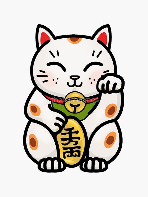 "Maneki Neko Japanese Lucky Cat" Sticker by thesushitimes | Redbubble Lucky Japanese Tattoo, Lucky Cat Drawing, Lucky Cat Illustration, Maneki Neko Tattoo, Symbol For Good Luck, Lucky Cat Tattoo, Cat Tat, Japanese Symbol, Neko Cat