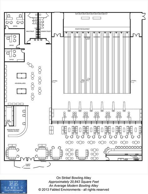 Bowling Floor Plan, Bowling Alley Ideas, Bowling Center Architecture, Bowling Center Design, Bowling Alley Design Ideas, Bowling Alley Layout, Bowling Alley Bar, Bowling Alley Floor Plan, Sims Bowling Alley