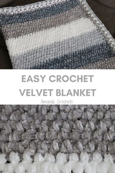 Easy Crochet Velvet Blanket Crochet Velvet Blanket, Amanda Crochets, Modern Crochet Blanket, Chunky Crochet Blanket, Easy Crochet Baby Blanket, Crochet Stitches For Blankets, Velvet Yarn, Crochet For Beginners Blanket, Easy Crochet Blanket