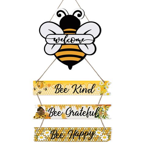 Welcome Signs For Front Door, Signs For Front Door, Bee Door Hanger, Bee Room, Wooden Bee, Oversized Wall Decor, Bee Theme Party, Flower Elements, Bee Pictures