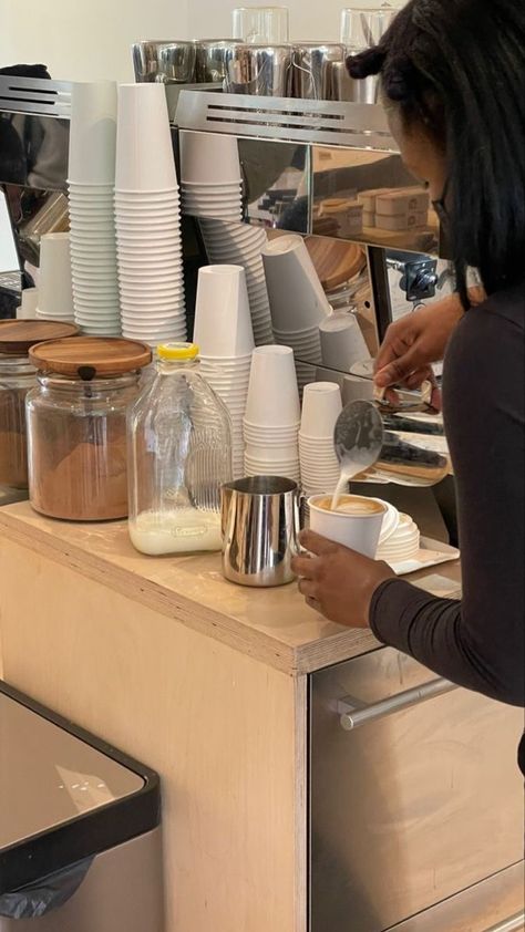 Job Aesthetic Cafe, Working In A Cafe Aesthetic, Cafe Worker Aesthetic, Cafe Barista Aesthetic, Summer Job Aesthetic, Romanticizing Work, Barista Aesthetic, Barista Life, Barista Outfits