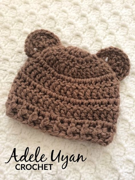 Baby Bear Beanie (Free Crochet Pattern) – Adele Uyan Crochet Baby Beanie Crochet Pattern, Bear Hat Pattern, Crochet Bear Hat, Baby Hat Free Pattern, Crochet Hats For Boys, Crochet Newborn Hat, Bear Beanie, Crochet Baby Beanie, Crochet Baby Hat Patterns