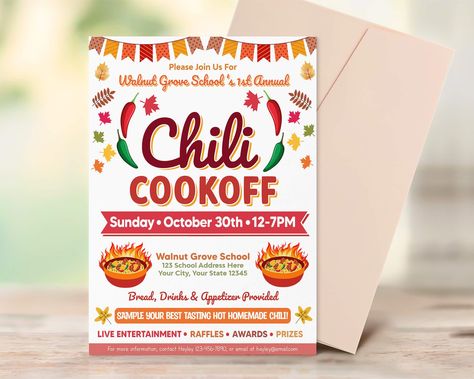 Fall Chili, Fall Bake Sale, Bake Sale Flyer, Block Party Invitations, Fall Blocks, Chili Cookoff, Church Fundraisers, Cooking Contest, Fundraiser Flyer