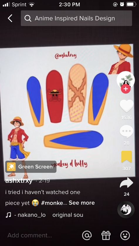 One Piece Nail Art Luffy, Uñas One Piece, Luffy Nails, One Piece Nails Anime, One Piece Nail Art, One Piece Nails, Baby Doll Hair, Disney Acrylic Nails, Brooks One Piece