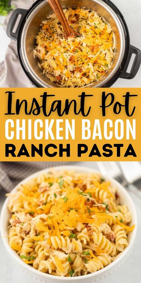 Instant Pot Chicken Bacon Ranch Pasta Recipe - Ready in minutes Creamy Chicken Bacon Ranch Pasta, Ranch Spaghetti, Camp Foods, Instant Pot Bacon, Louisiana Chicken Pasta, Easy Veggie Side Dish, Bacon Ranch Pasta, Chicken Bacon Pasta, Chicken Ranch Pasta