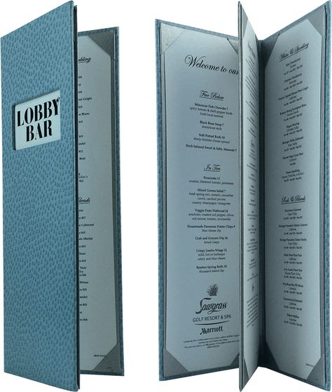 Lobby Bar - Create an attractive arrangement of your menu items with menu covers from Menu Designs. We have a large selection of menu covers made from the finest materials. Whether you’re a café interested in menu boards or a five star dining establishment who’s looking for leather menu covers, we’re sure you’ll find the perfect menu covers for your restaurant. Pool Menu, Resturant Menu, Soup Bar, Leather Menu Cover, Restaurant Menu Covers, Leather Menu, Cafe Menu Design, Restaurant Identity, Menu Card Design