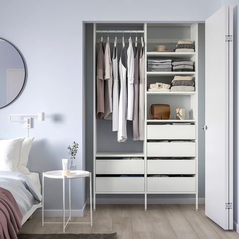 AURDAL wardrobe combination, white, 49 1/4x15 3/4x87 ". Do you want to utilize the small and tricky places in your home? With AURDAL storage system you can customize a solution to fit all storage needs for shoes and clothes in the reach-in or walk-in closets. Main parts: Particle- and fiberboard with honeycomb paper filling (100% recycled paper). Aurdal Closet Ikea, Small Closet Systems, Closet Design Plans, Small Closet Hacks, Ikea Closet Hack, Closet Storage Cabinets, Ikea Closet Organizer, Closet Small Bedroom, Small Closet Space