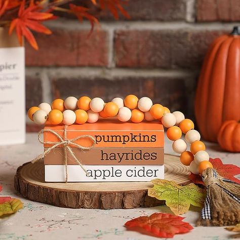 The cute decoration includes 3 mini faux books with 10 maple Leaves and 1 bead garland, which are a great addition to your Fall decor Fall Decor For Table, Fall Bead Garland, Decor For Table, Wood Books, Fall Tray, Stacked Books, Fall Tiered Tray Decor, Fall Bead, Neutral Fall Decor