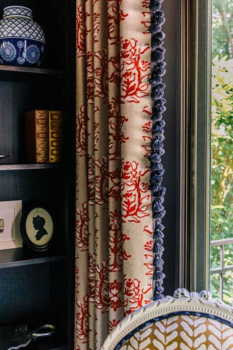 Take The Drapes! How We Repurposed Window Treatments From One Home To Another | Cedar & Rush Custom Drapes Living Room, How To Choose Curtains, Adding Length To Curtains, Patterned Drapes, Luxury Window Treatments, Repurposed Window, Drapery Ideas, Curtains And Pelmets, Drapery Treatments