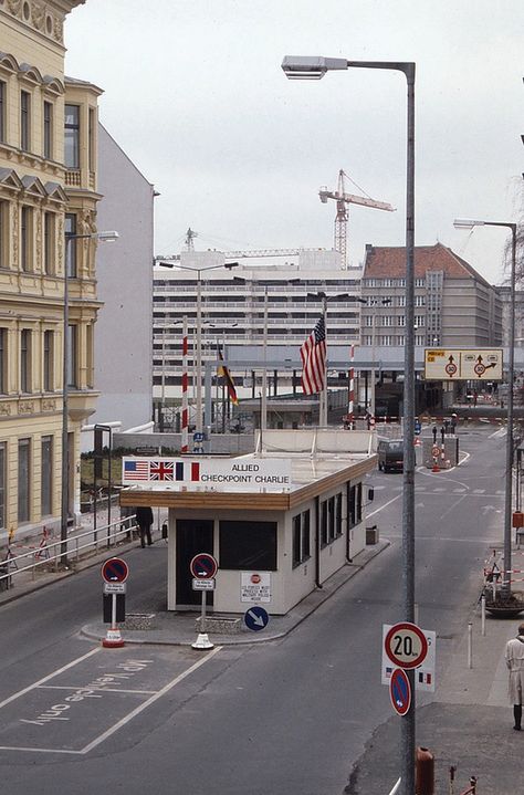 West Berlin - Checkpoint Charlie - March 1988 | by Ladycliff West Berlin 80s, Checkpoint Charlie Berlin, Berlin Clubbing, Checkpoint Charlie, West Berlin, East Berlin, Walter Gropius, Berlin Wall, East Germany