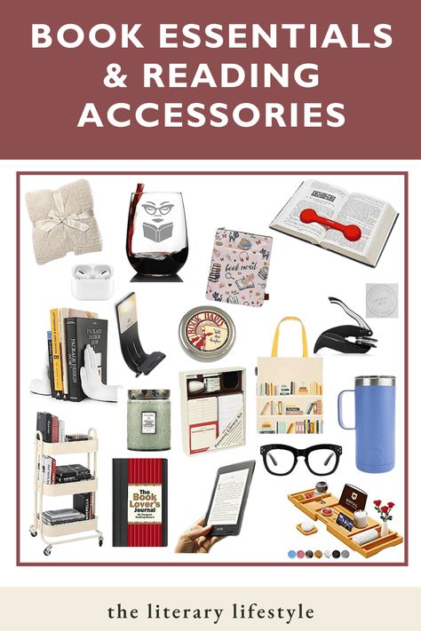 These are the best book essentials and reading accessories that book lovers need to improve their reading life and reading nook. They also make great gift ideas! Click to read more now. Book Accessories Products, Book Accessories Gift Ideas, Bookworm Essentials, Bookish Decor, Bookworm Things, Literature Gifts, Book Essentials, Reading Essentials, Reading Accessories