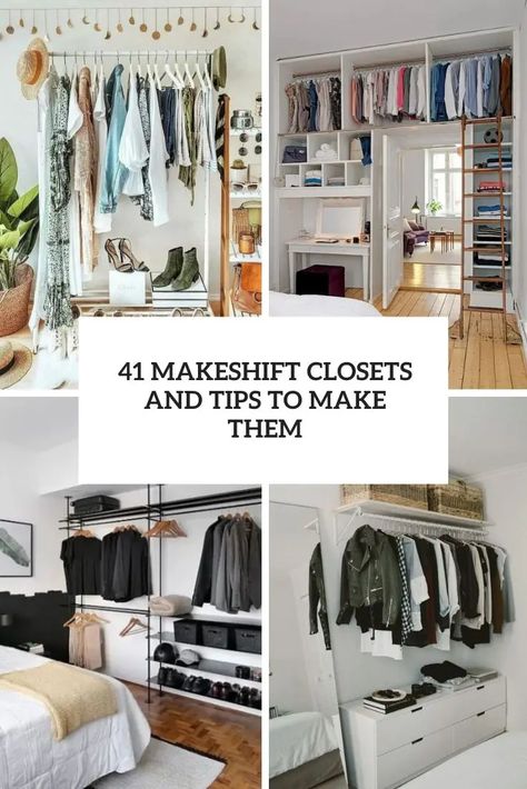 41 Makeshift Closets And Tips To Make Them - Shelterness Storage For No Closets, Closet Alternatives, Makeshift Closet, Stained Dresser, Tall Storage Unit, Small Closet Space, Metal Clothes Rack, Long Dresser, No Closet Solutions