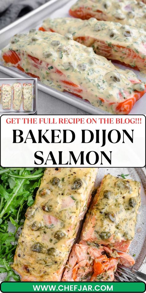 Explore the exquisite taste of Baked Dijon Salmon, where fresh salmon fillets are glazed with a tangy Dijon mustard sauce, then baked. This simple, elegant dish is perfect for a healthy and flavorful weeknight dinner. Diet Dishes, Dijon Salmon, Salmon With Lemon, Salmon Recipes Baked Healthy, Fish Dinner Recipes, Salmon Dinner, Fish Recipes Healthy, Baked Salmon Recipes, Easy Baked Salmon