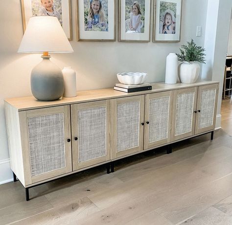 Living Room Transitional Decor, Cane Sideboard, Living Room Transitional, Sideboard Decor, Sideboards Living Room, Living Room Console, Transitional Living, Modern Sideboard, Home Entrance Decor