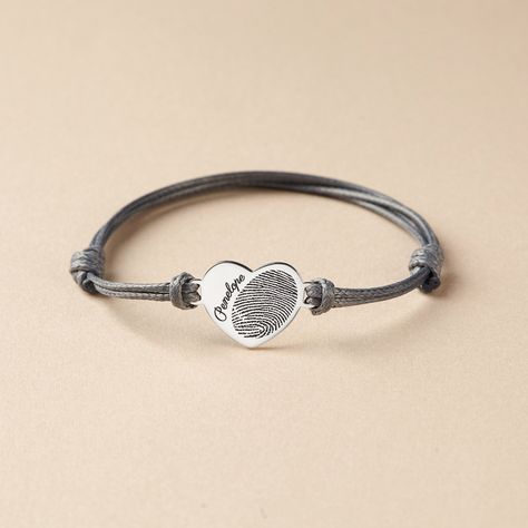 "♥ Heart Fingerprint Bracelet ♥ This heart fingerprint bracelet is a perfect way to show her your love. It also will can be a beautiful memorial keepsakes for a Mommy or Grandma gift using the children or grandchildren's prints. P R O D U C T ∙ I N F O * Material: Solid 925 Sterling Silver * Finishing: Silver - Yellow Gold - Rose Gold * Heart tage measures approx. 3/4'' x 5/8'' (19x16mm) * It is adjustable to fit most wrist sizes. H O W * T O * O R D E R * Select your preferred color and engravi Fingerprint Memorial, Fingerprint Jewelry Memorial, Thumbprint Jewelry, Fingerprint Heart, Grammy Gift, Grandmother Jewelry, Diamond Pendants Designs, Memorial Ring, Urn Jewelry