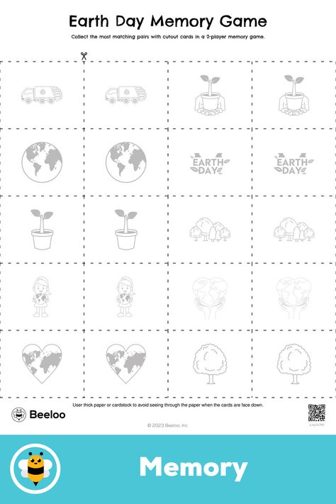 Advanced earth day-themed memory game for kids ages 7 and up Earth Day Memory Game, Earth Day Worksheets, English Education, Crafts And Activities For Kids, Memory Games For Kids, Earth Day Activities, Memory Game, Game For Kids, Education English