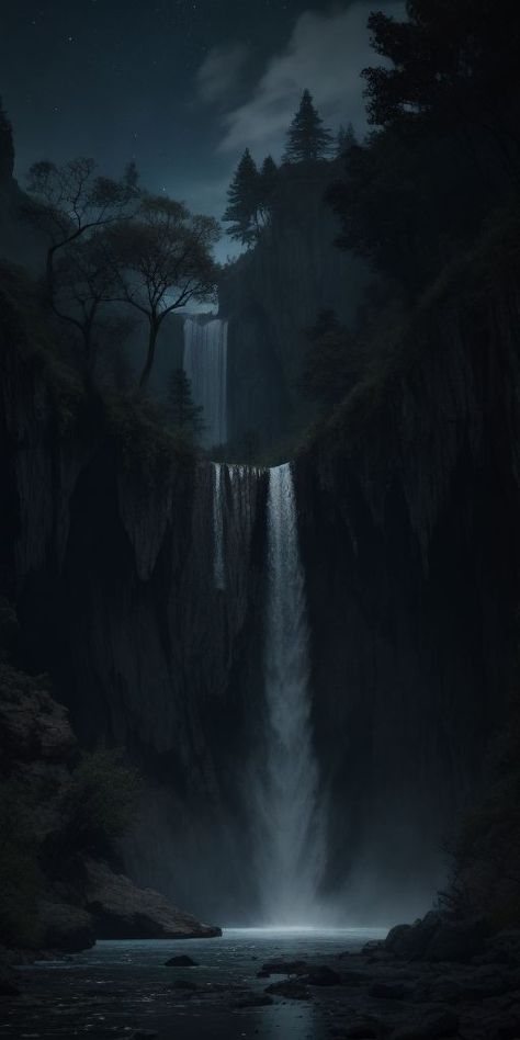 Dark Wallpaper Nature, Wald Wallpaper, Waterfall Aesthetic, Waterfall Scenery, Abstract Art Images, Best Nature Images, Dark Landscape, Phone Wallpaper Boho, Witchy Wallpaper