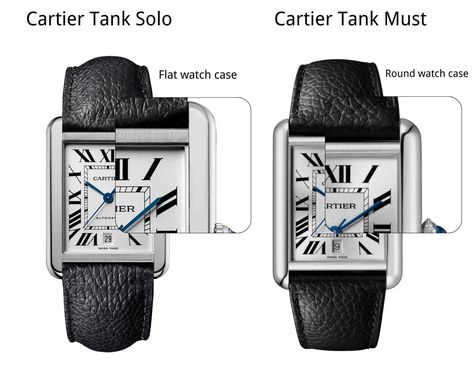 Cartier Tank Solo vs Tank Must | Drwatchstrap Cartier Tank Solo, Beaded Crown, Tank Watch, Round Watch, Cartier Santos, Cartier Tank, Cartier Watch, The Watch, Leather Watch Bands