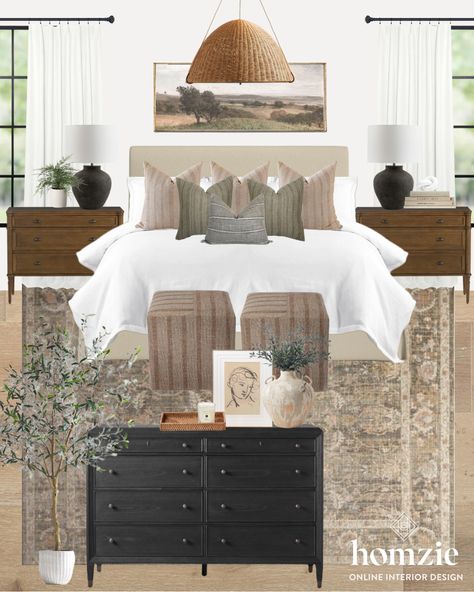 California Casual Bedroom Decor, Organic Modern King Bed, Master Bedrooms Decor Cozy Transitional, Mcgee And Co Guest Bedroom, Artwork Over Queen Bed, Mixed Metals In Bedroom, Wall Art Above Nightstands, Wall Art For Neutral Bedroom, Modern Southern Bedroom