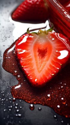 Food Photography Strawberry, Strawberry Editorial, Syrup Aesthetic, Frutas Aesthetic, Strawberry Texture, Strawberry Photography, Homemade Strawberry Syrup, Strawberry Caramel, Waffles Ice Cream