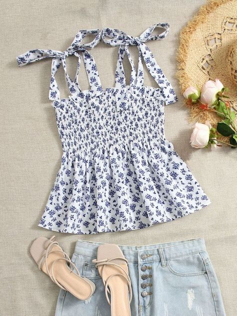 Cute Summer Shirts, Cute Summer Tops, Summer Outfits For Teens, Outfit Inspo Summer, Smocked Top, Cute Preppy Outfits, Summer Crop Tops, Women Tank Tops, Summer Blouses