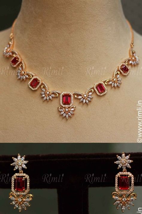 Navarathna Necklace, Edgy Engagement Ring, Alternative Rings, Necklace Set Indian Bridal Jewelry, Engagement Ring Alternative, Ruby Necklace Designs, Ruby Jewelry Necklaces, Red Stone Necklace, Necklace Ruby