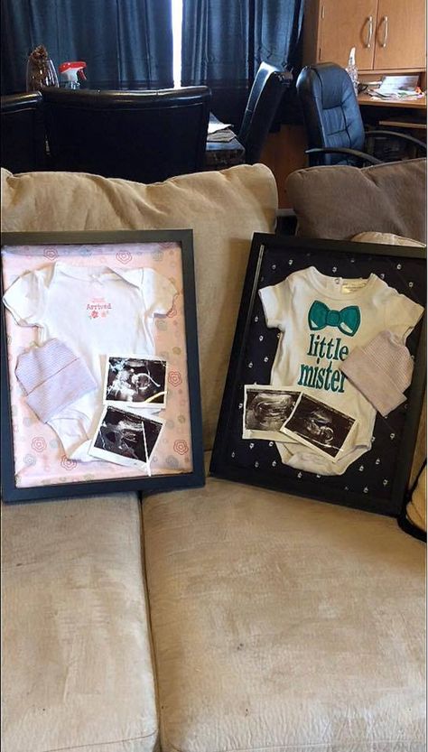 Shadow Box Gender Reveal Ideas, Shadow Box Gender Reveal, Gender Reveal Shadow Box Ideas, Baby Ultrasound Pictures, Baby Clothes Onesies, Gender Reveal Box, Onesie Ideas, Baby Shadow Box, Mommy Hacks