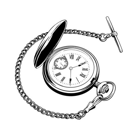 Hand drawn sketch of pocket watch in bla... | Premium Vector #Freepik #vector Pocket Watch Drawing, Watch Sketch, Watch Tattoo Design, Drawings With Meaning, Clock Drawings, Pocket Watch Tattoos, Chain Tattoo, Watch Drawing, Old Pocket Watches