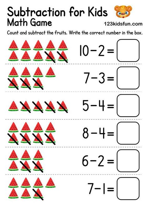 Free Printable Kindergarten Math Worksheets - Subtraction for Kids. Adding Worksheets For Preschool, Ecd Worksheet, 1st Grade Worksheets Free Printables Fun, Math Kindergarten Worksheets, Easy Math Worksheets, Fun Math Worksheets, Fun Apps, Subtraction Kindergarten, Kindergarten Math Worksheets Free