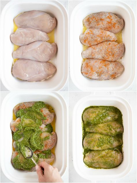 Easy Pesto Chicken Recipes, Oven Pesto Chicken, Baked Pesto Chicken Recipes, Chicken Breast Pesto Recipes, Baked Pesto Chicken Breast, Oven Baked Pesto Chicken, Pesto Chicken Marinade, Pesto Panko Chicken, Olive Pesto Recipe