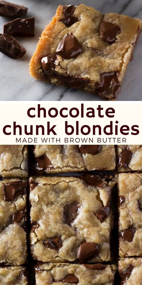 Blondies Dessert, Chocolate Chunk Blondies, Chocolate Blondies, Smores Dessert, Easy Dessert Recipes Quick, Blondies Recipe, Recipes Chocolate, Dessert Dips, Chocolate Chunk