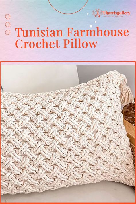 Free Tunisian Farmhouse Crochet Pillow Pattern Farmhouse Crochet Pillow, Herringbone Half Double Crochet, Farmhouse Crochet, Pillow Patterns, Crochet Pillow Pattern, Simple Texture, Bobble Stitch, Crochet Pillow, Lion Brand