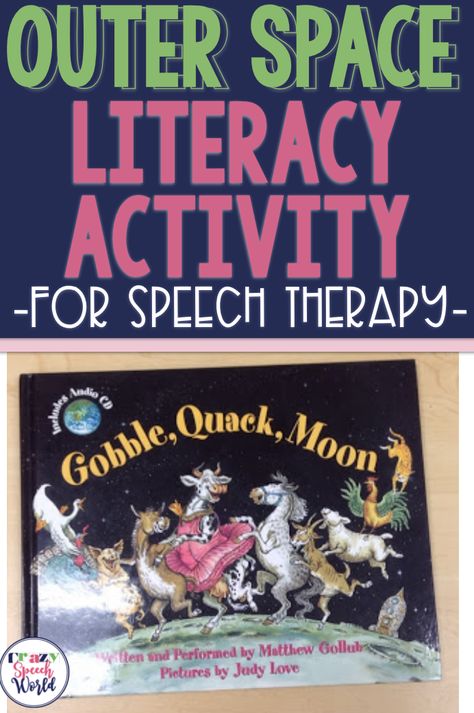 Gobble, Quack, Moon is a great story about following your dreams...even if you are a cow who wants to dance on the moon!  Great for farm or outer space themes, this blog post includes an easy craft for targeting WH questions. Outer Space Activities, Activities For Speech Therapy, Space Themes, Moon Activities, Therapy Activity, Speech Language Activities, Outer Space Theme, Space Books, Space Activities