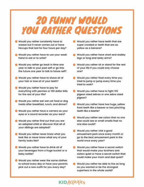 Funny Would You Rather, Kids Questions, Rather Questions, Would You Rather Questions, Fun Questions To Ask, Team Building Activities, Kid Activities, Ice Breakers, Would You Rather