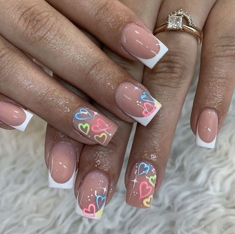 Multicoloured Nails, Holiday Acrylic Nails, Builder Gel Nails, Hard Nails, Square Nail Designs, Simple Gel Nails, Girly Acrylic Nails, French Tip Acrylic Nails, Work Nails