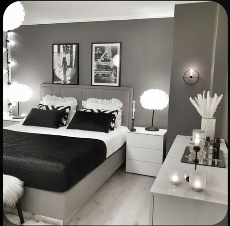 Black And White Bedroom, Black Bedroom Decor, Grey Bedroom Decor, Redecorate Bedroom, Teen Bedroom Decor, Room Design Bedroom, Room Makeover Bedroom, Stylish Bedroom, Small Room Bedroom