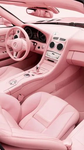 ↑↑↑ Larger size on website 🔸 A pink car interior with a pink leather steering wheel and seats. The dashboard is also pink, with a Pink Car Interior, Pink Car Accessories, Leather Steering Wheel, Passenger Seat, Pink Car, Pink Sports, Feminine Design, Future Car, Pink Leather