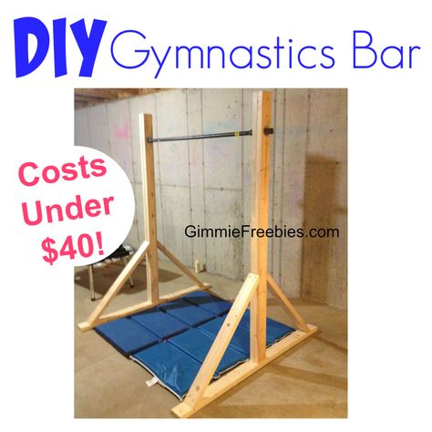 How to Make a Gymnastic Practice Mini Bar at Home for $40! DIY tutorial w/ easy instructions, plans, materials list. Save money-meets & leotards cost a lot! Diy Gymnastics Bar, Diy Gymnastics Equipment, Gymnastics At Home, Mini Bar At Home, Bar At Home, Gymnastics Room, Gym Bar, Gymnastics Equipment, Kids Gymnastics