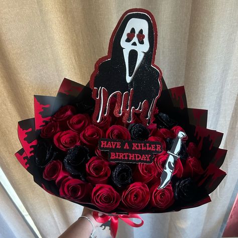 I think I “killed” this @lalasbouquets design recreation 🤭❤️ Dm to order yours with @bouquetsbykarla ! • • • #ghostface #scream #halloween #spookybouquet Man Bouquet, Eternal Flower, Ribbon Flower Tutorial, Scream Halloween, Ghostface Scream, Ribbon Bouquet, Clay Diy Projects, Ribbon Flower, Halloween Inspo