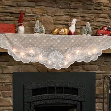 Holiday Mantel Scarf with Lights Christmas Mantel Scarf, Mantel Scarf, Mantle Scarf, Halloween Fireplace, Wedding Dress Crafts, Lighted Wreaths, Holiday Mantel, Fireplace Mantel Decor, Christmas Mantle Decor