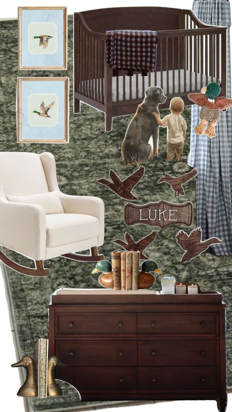 Hunting Lodge Nursery, Baby Boy Nursery Duck Hunting, Vintage Hunting Boys Room, Vintage Tractor Nursery, Nursery Ideas Hunting, Duck Hunting Themed Nursery, Vintage Duck Hunting Nursery, Mallard Duck Themed Nursery, Boy Nursery Duck Hunting